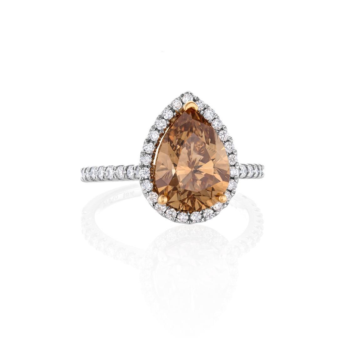 2.97 CT Pear Shaped Brown Diamond Engagement Ring 1