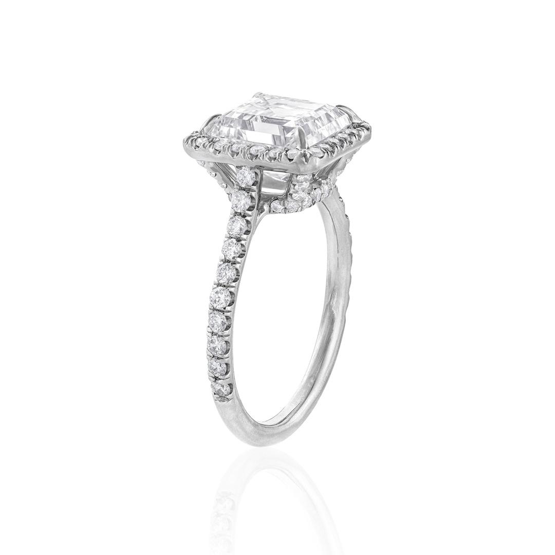 Platinum Emerald Cut Diamond Halo Engagement Ring 2