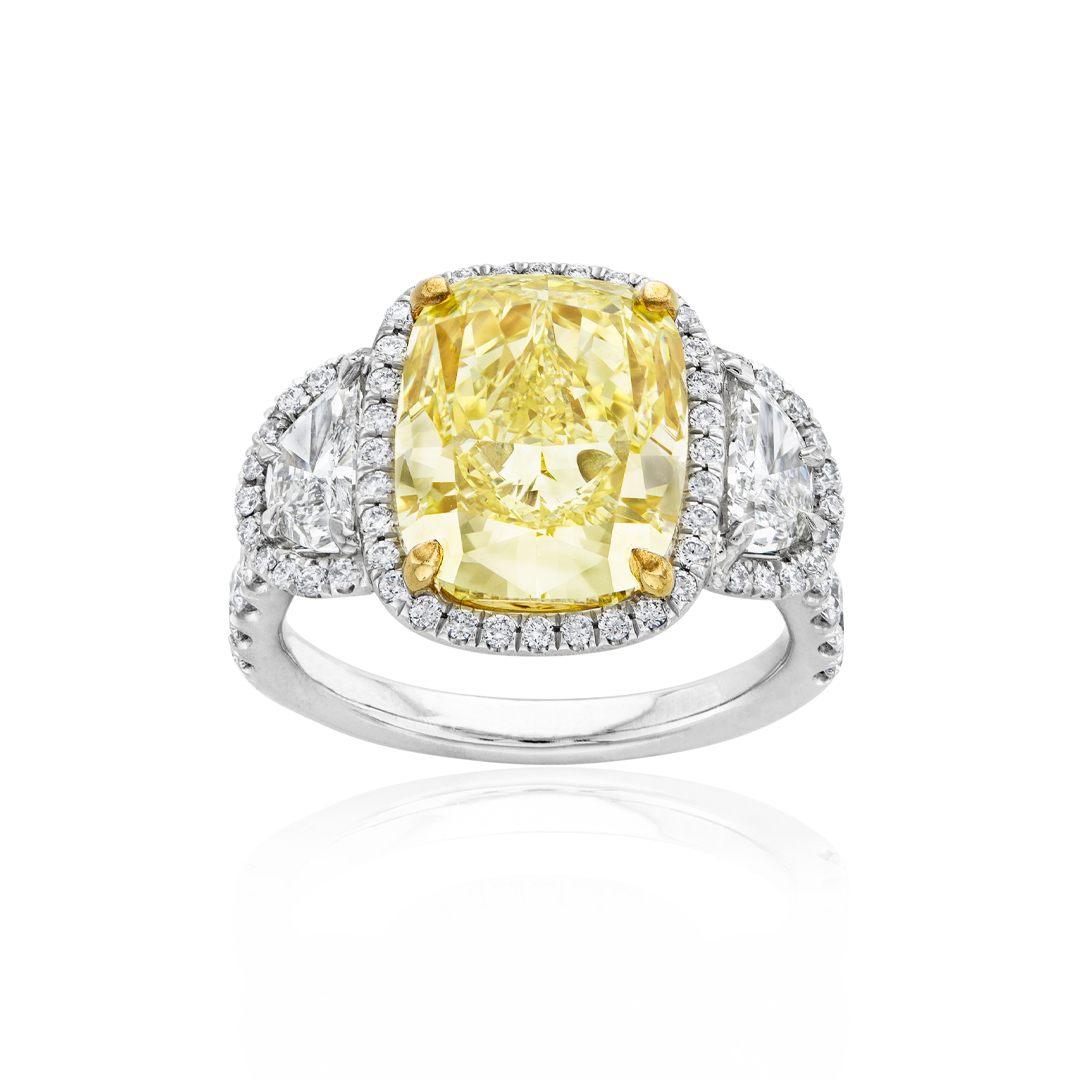 Platinum & Yellow Gold 7.24 CTW Cushion Cut Yellow Diamond Engagement Ring 0