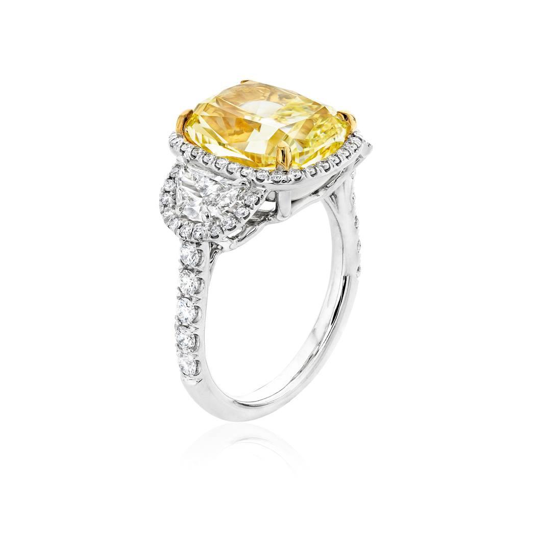 Platinum & Yellow Gold 7.24 CTW Cushion Cut Yellow Diamond Engagement Ring 1