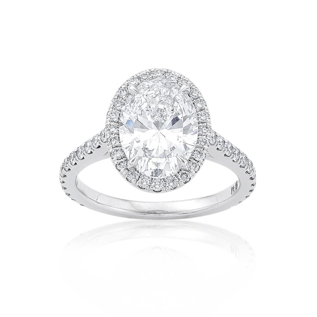 3.01 CTW Oval Diamond and 18K White Gold Engagement Ring with Diamond Halo 0