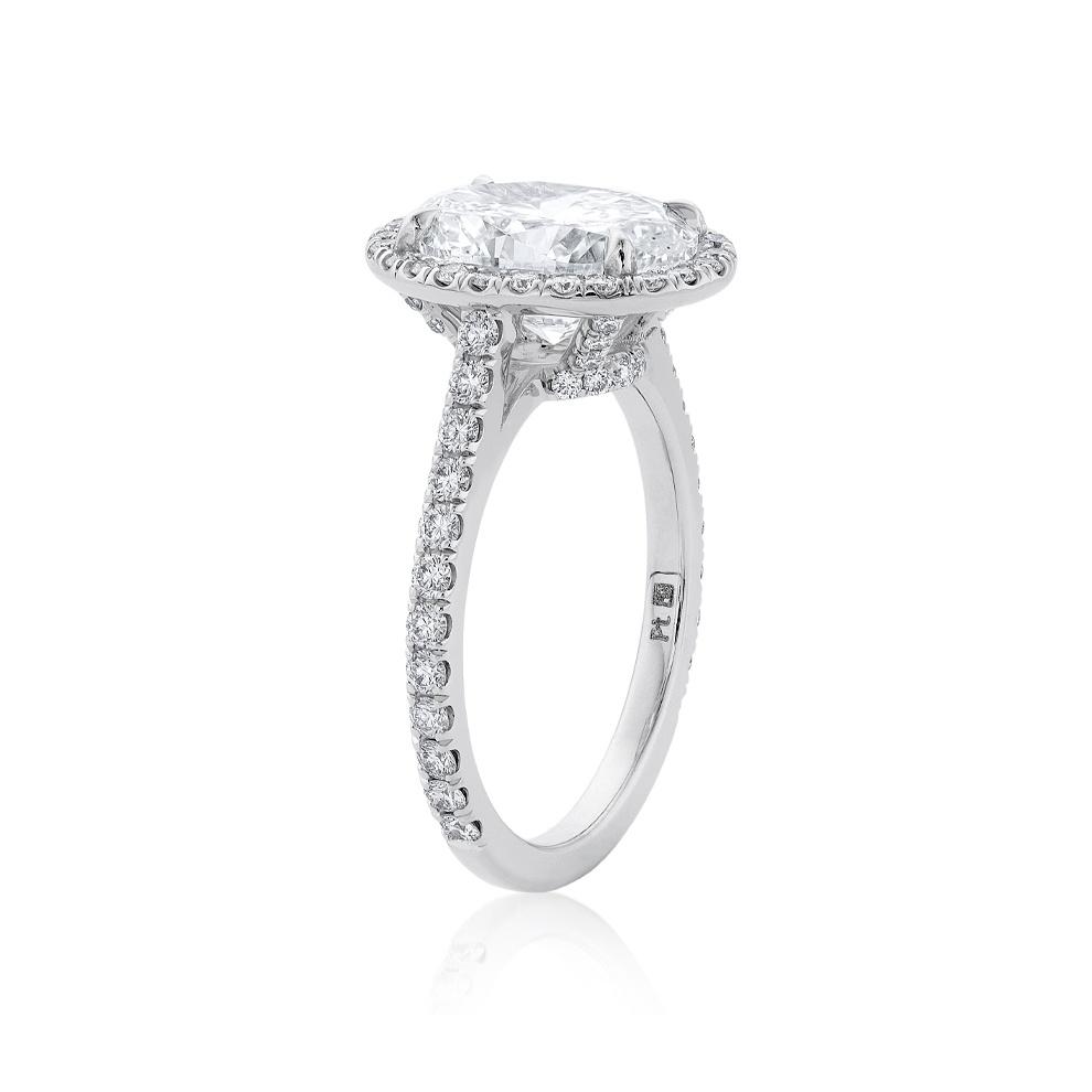 3.01 CTW Oval Diamond and 18K White Gold Engagement Ring with Diamond Halo 1