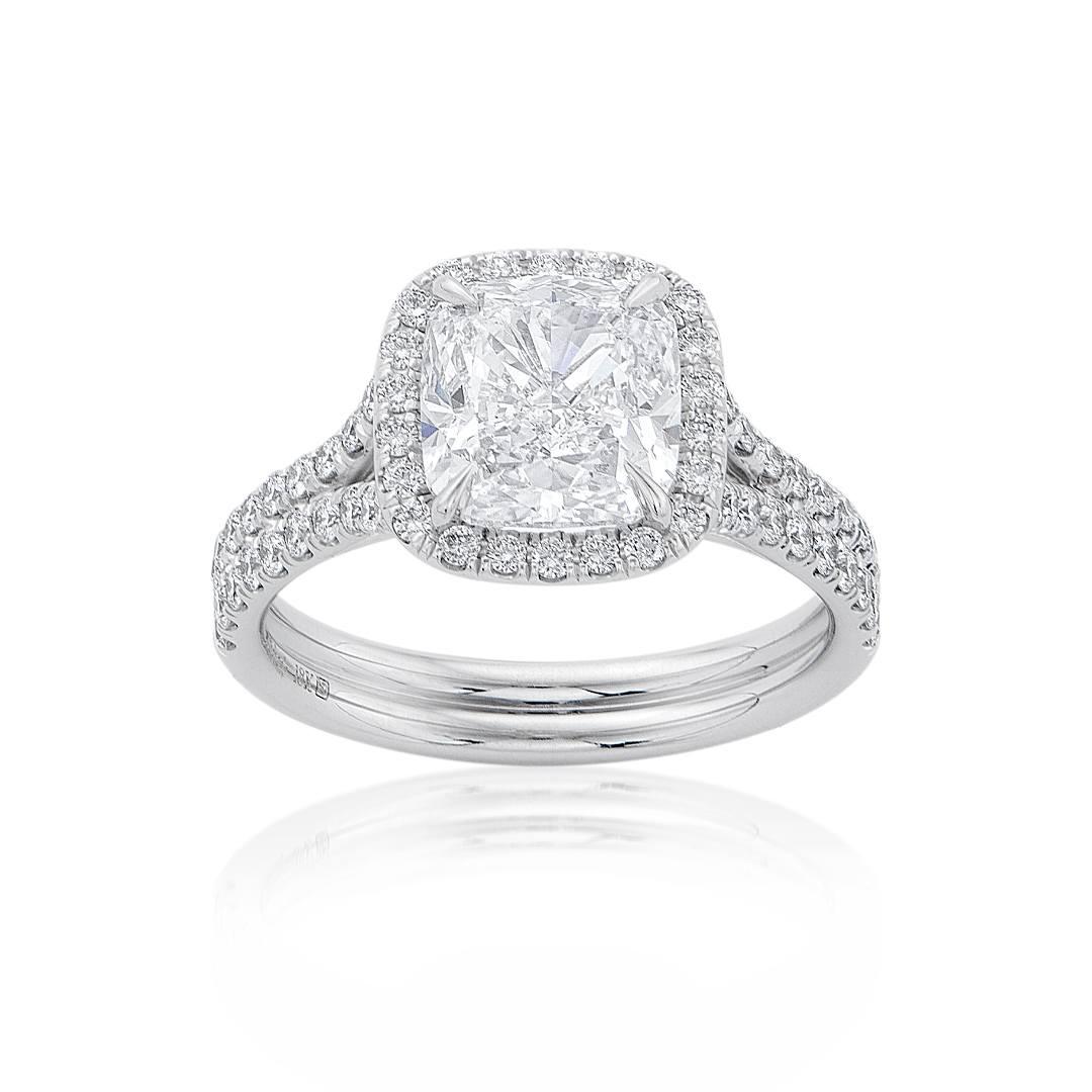 3.01 CTW Cushion Cut Diamond and 18K White Gold Engagement Ring 0