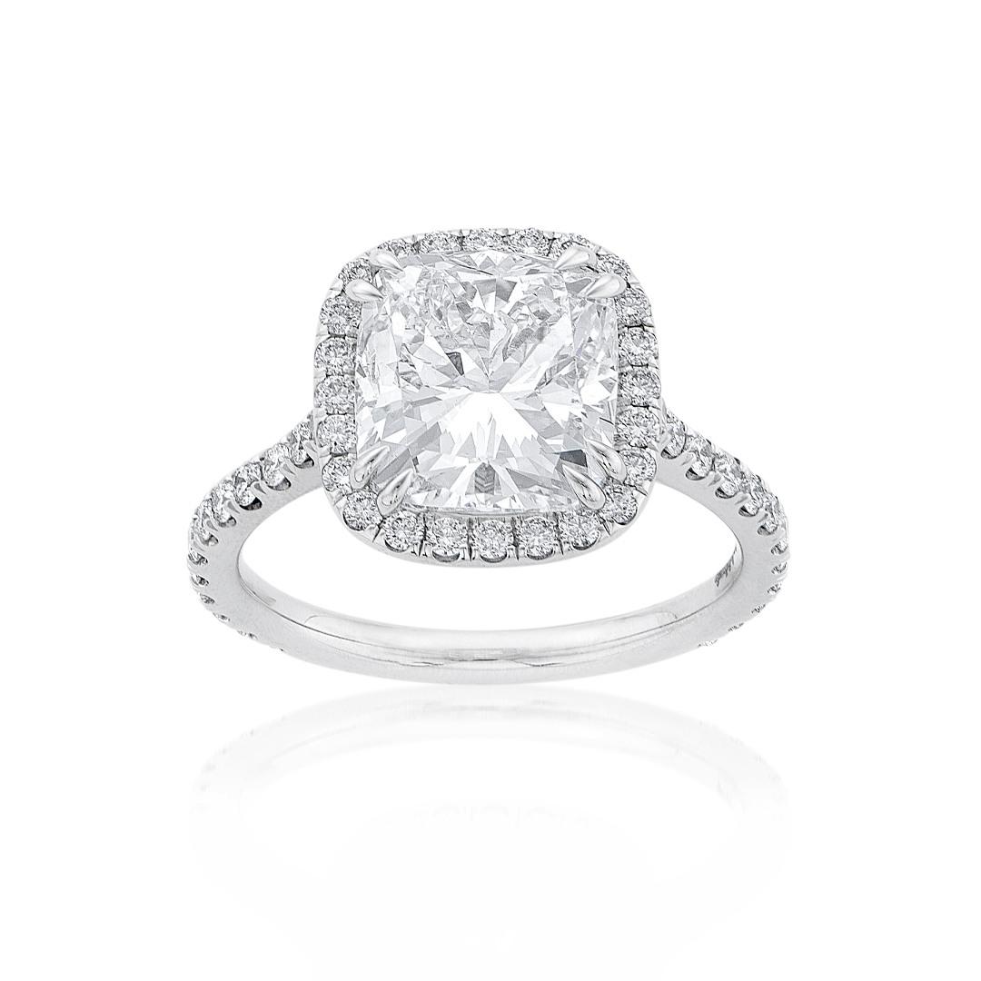 White Gold 3.40 CTW Cushion Cut Diamond Halo Engagement Ring 0