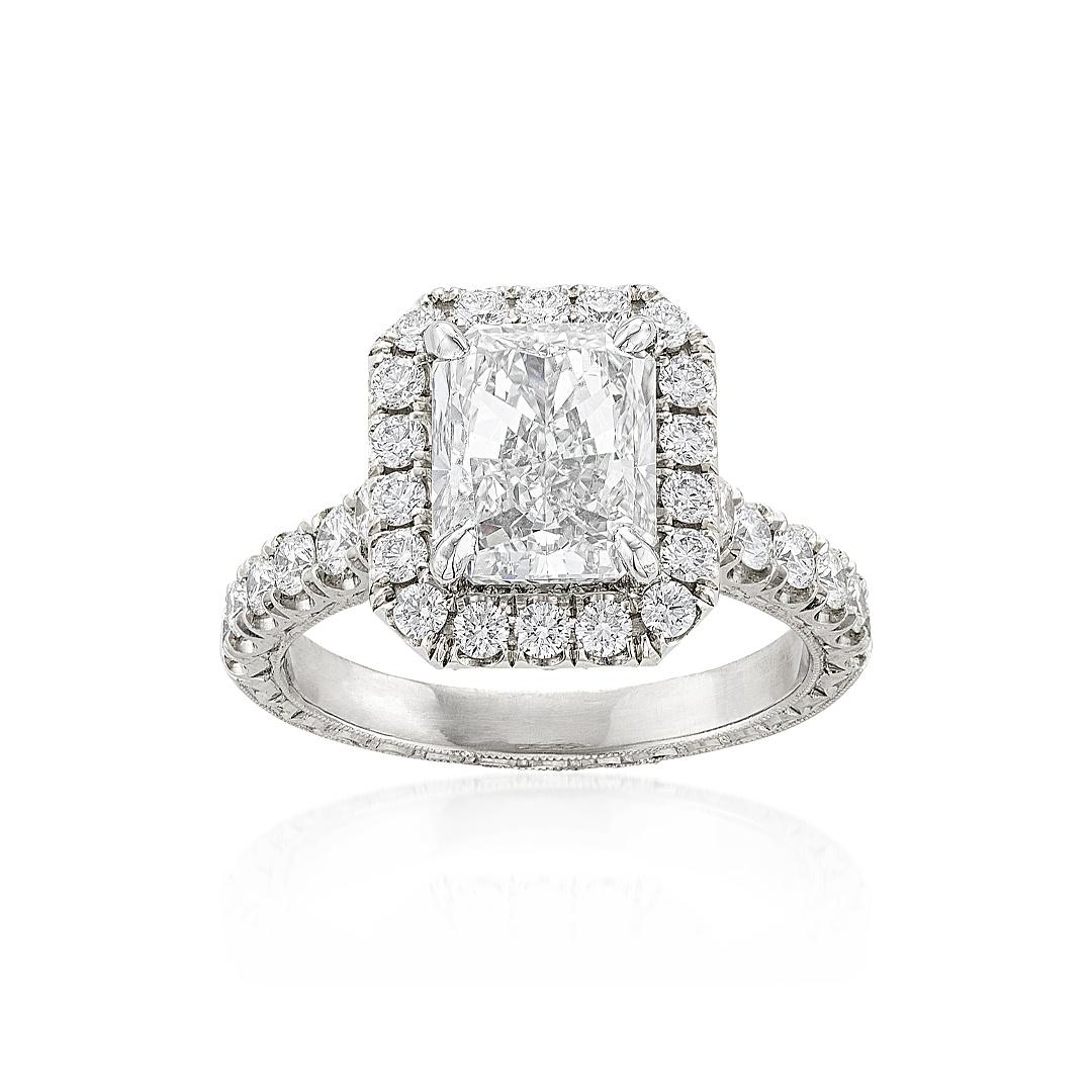 3.01 Carat Radiant Cut Diamond Platinum Engagement Ring
