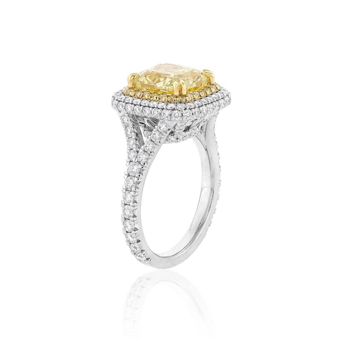 4.01 CT Cushion Cut Yellow Diamond Platinum Engagement Ring 1