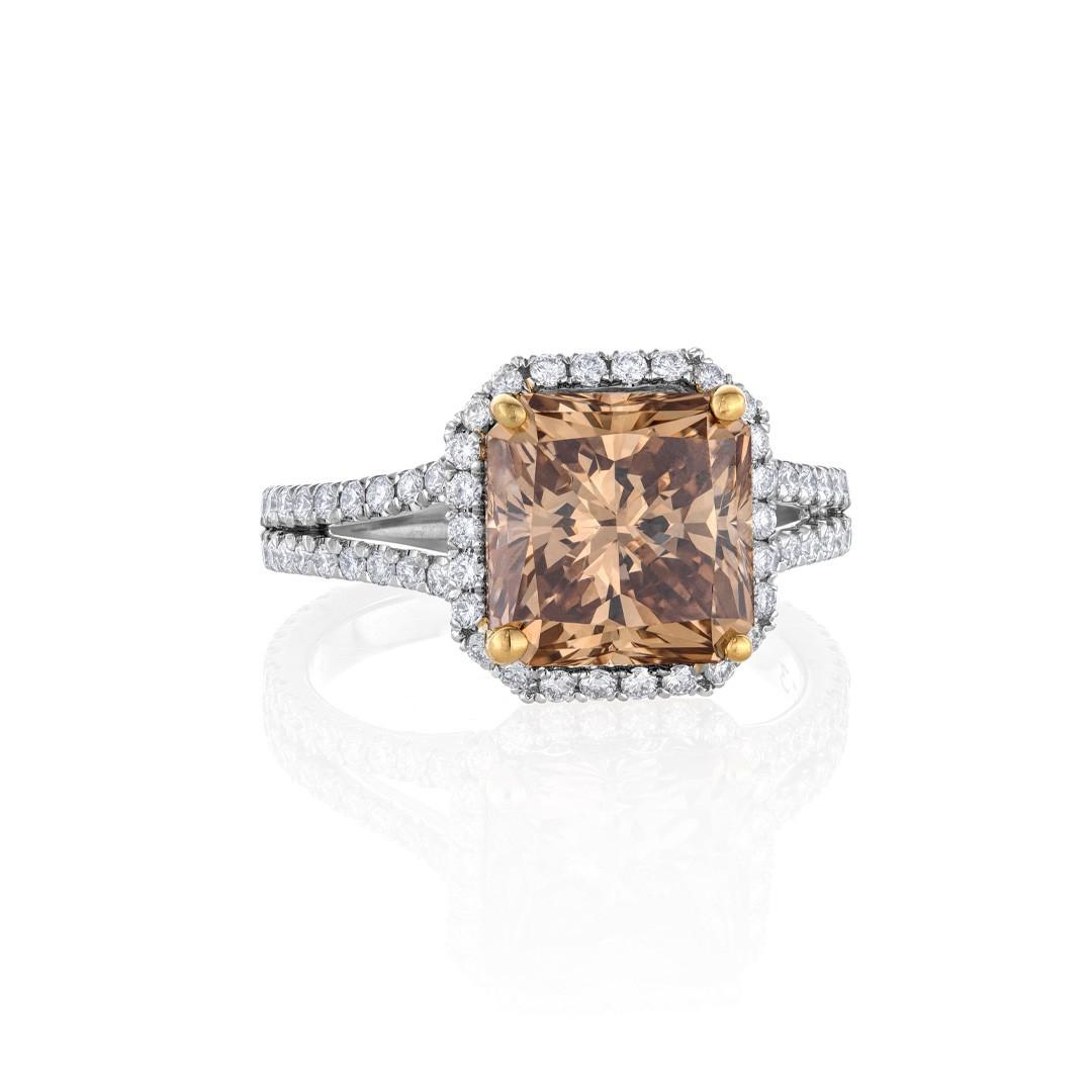 3.73 CT Radiant Cut Brown Diamond Engagement Ring 1