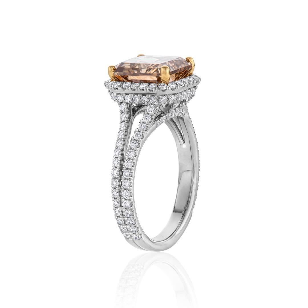 3.73 CT Radiant Cut Brown Diamond Engagement Ring 2