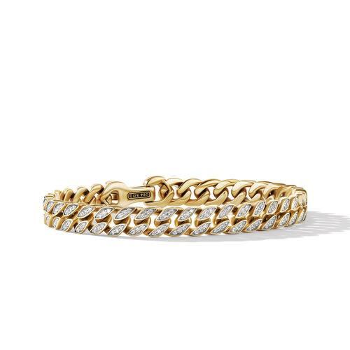 David Yurman Men's Reversible Curb Chain Bracelet in 18K Yellow Gold with Pave Diamonds