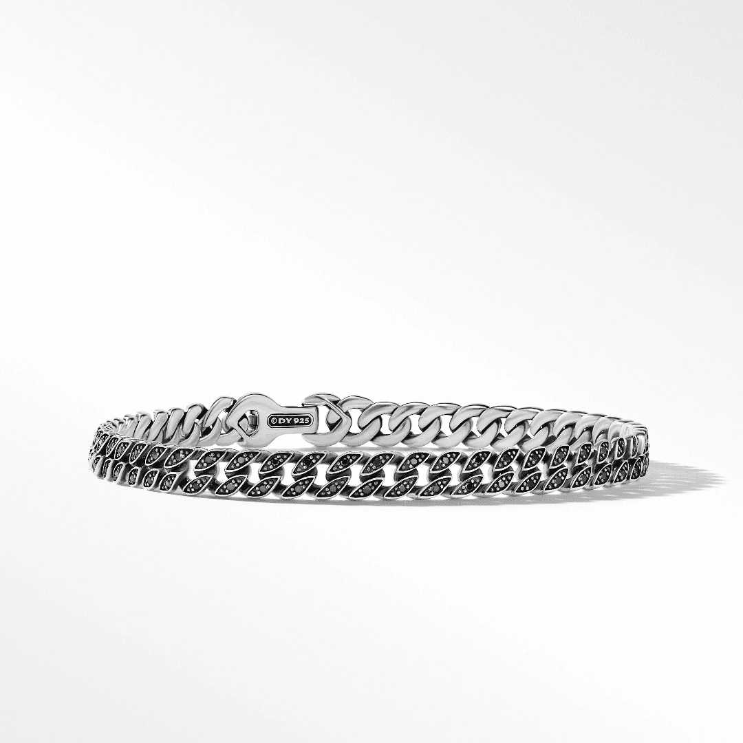 David Yurman Men's Curb Chain Bracelet with Pave Black Diamonds, size large