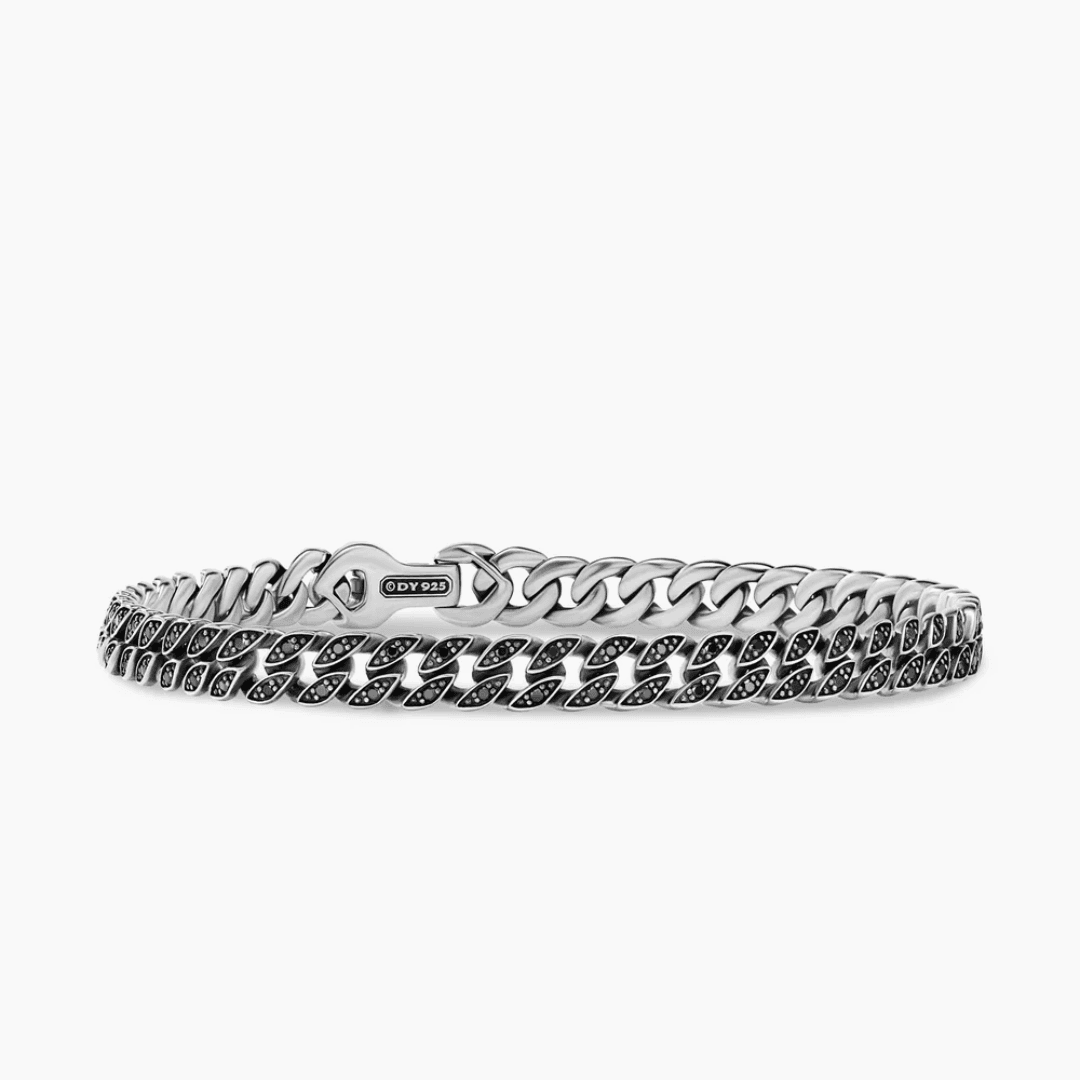 David Yurman Men's Curb Chain Bracelet with Black Diamonds