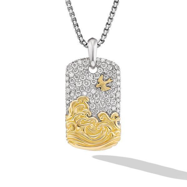 David Yurman Waves Tag in Sterling Silver with 18K Yellow Gold and Diamonds
