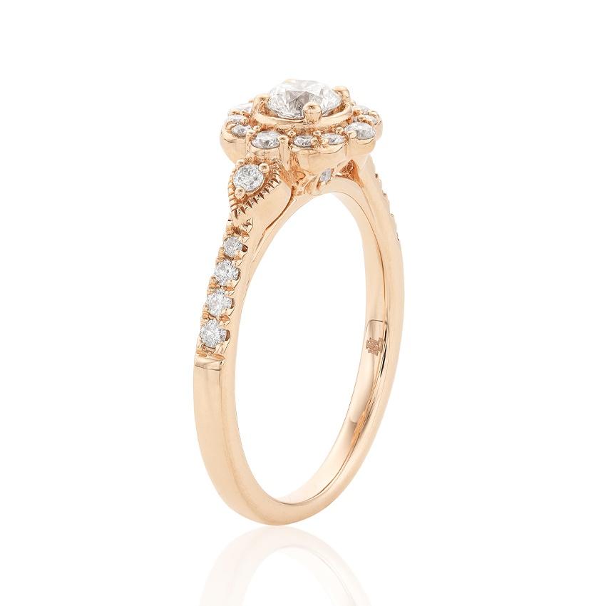 Rose Gold Scalloped Round Diamond Engagement Ring 1