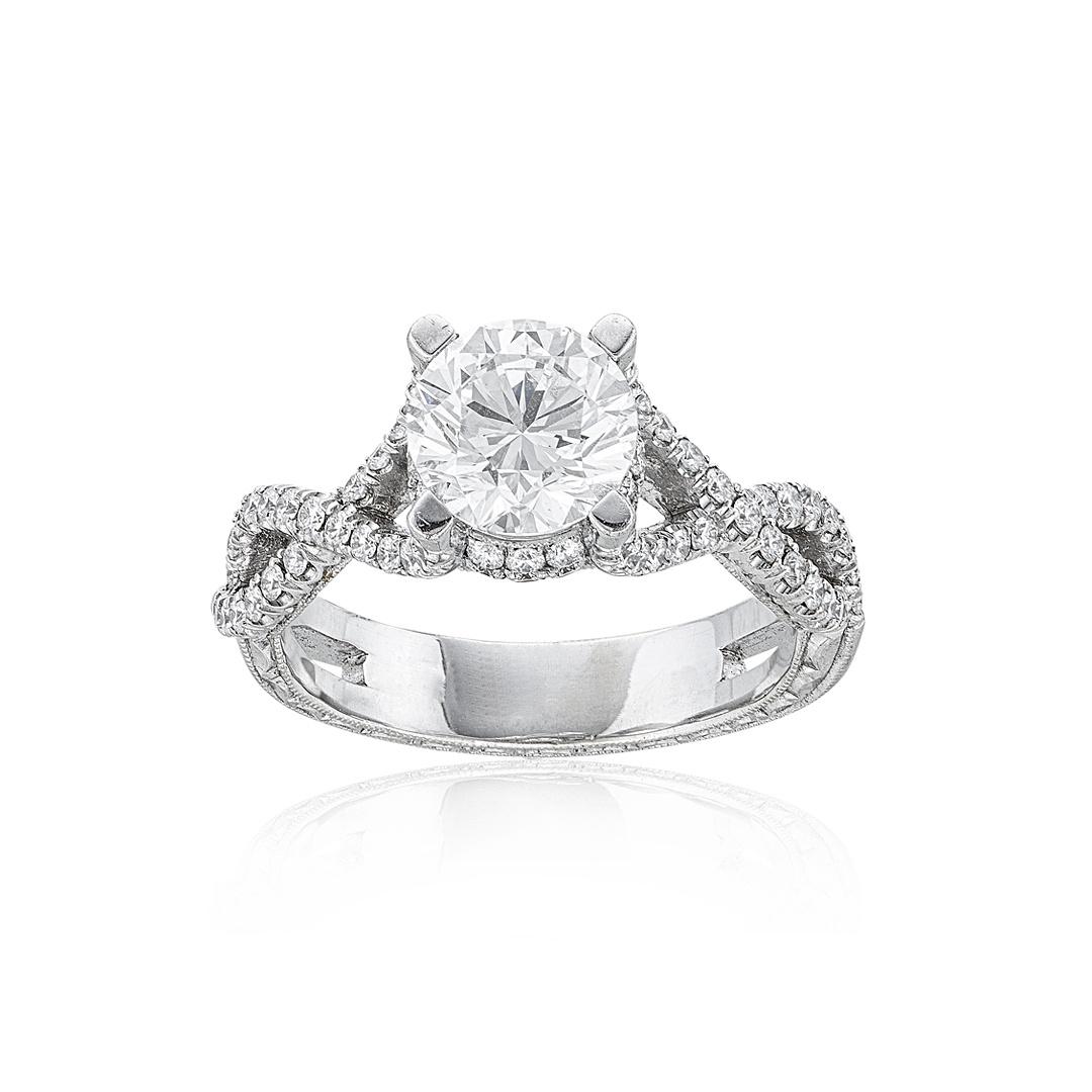 White Gold Round Diamond Engagement Ring with Twisted Shank 0