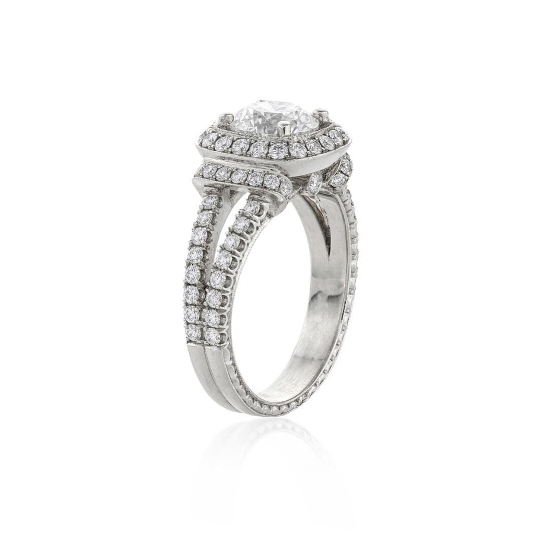 White Gold Round Diamond Engagement Ring with Halo and Split Shank 1