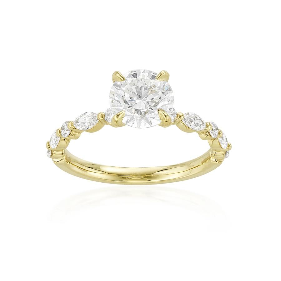 1.50 CT Round Diamond Engagement Ring with Marquise Diamond Accents 0