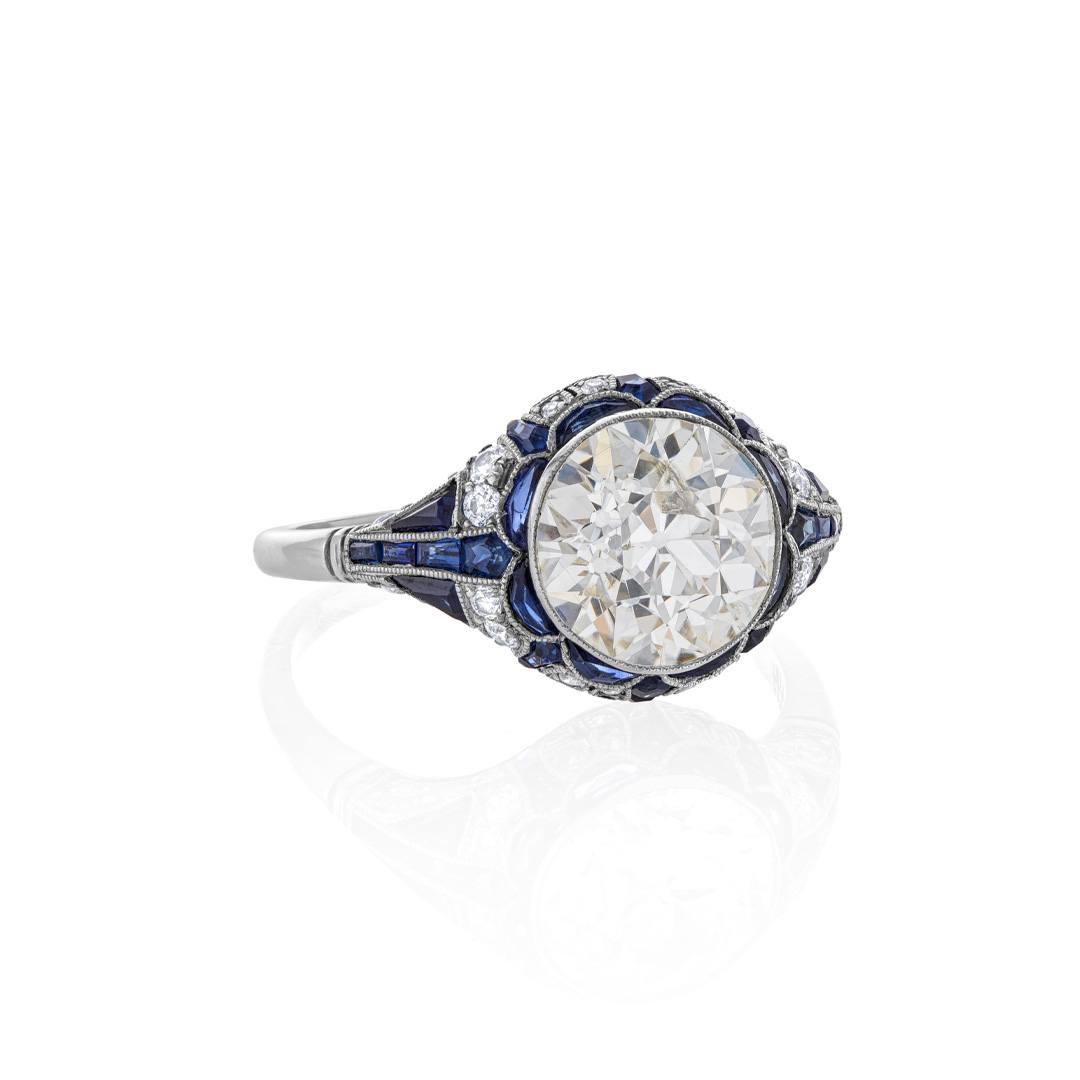 Estate Collection Diamond and Sapphire Reproduction Platinum Engagement Ring 1