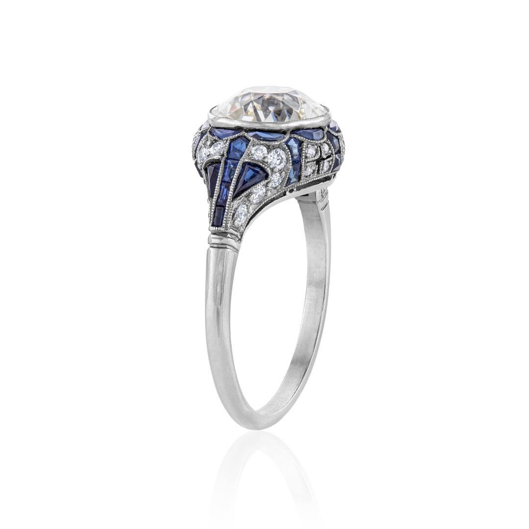 Estate Collection Diamond and Sapphire Reproduction Platinum Engagement Ring 2