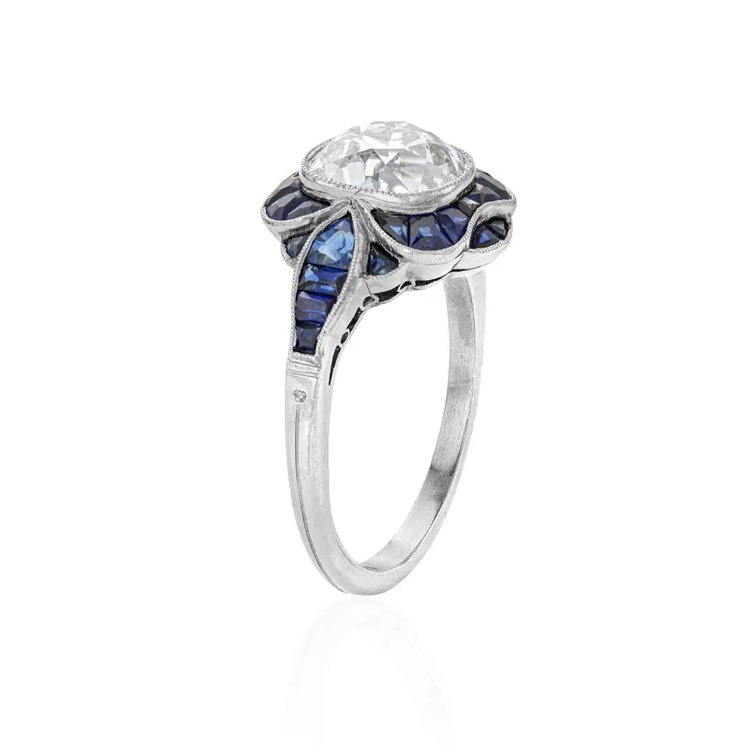 Estate Collection Victorian 2.66 CT Diamond Engagement Ring with Sapphire Accents 1