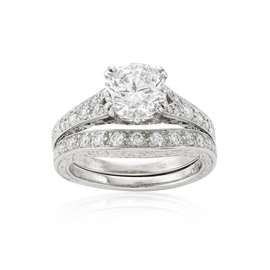 1.50 CTW Round Art Deco Engagement Ring Set 0