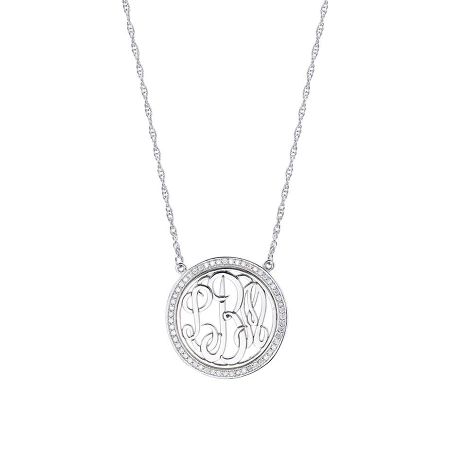 20mm Sterling Silver & Diamond Monogram Circle Pendant Necklace