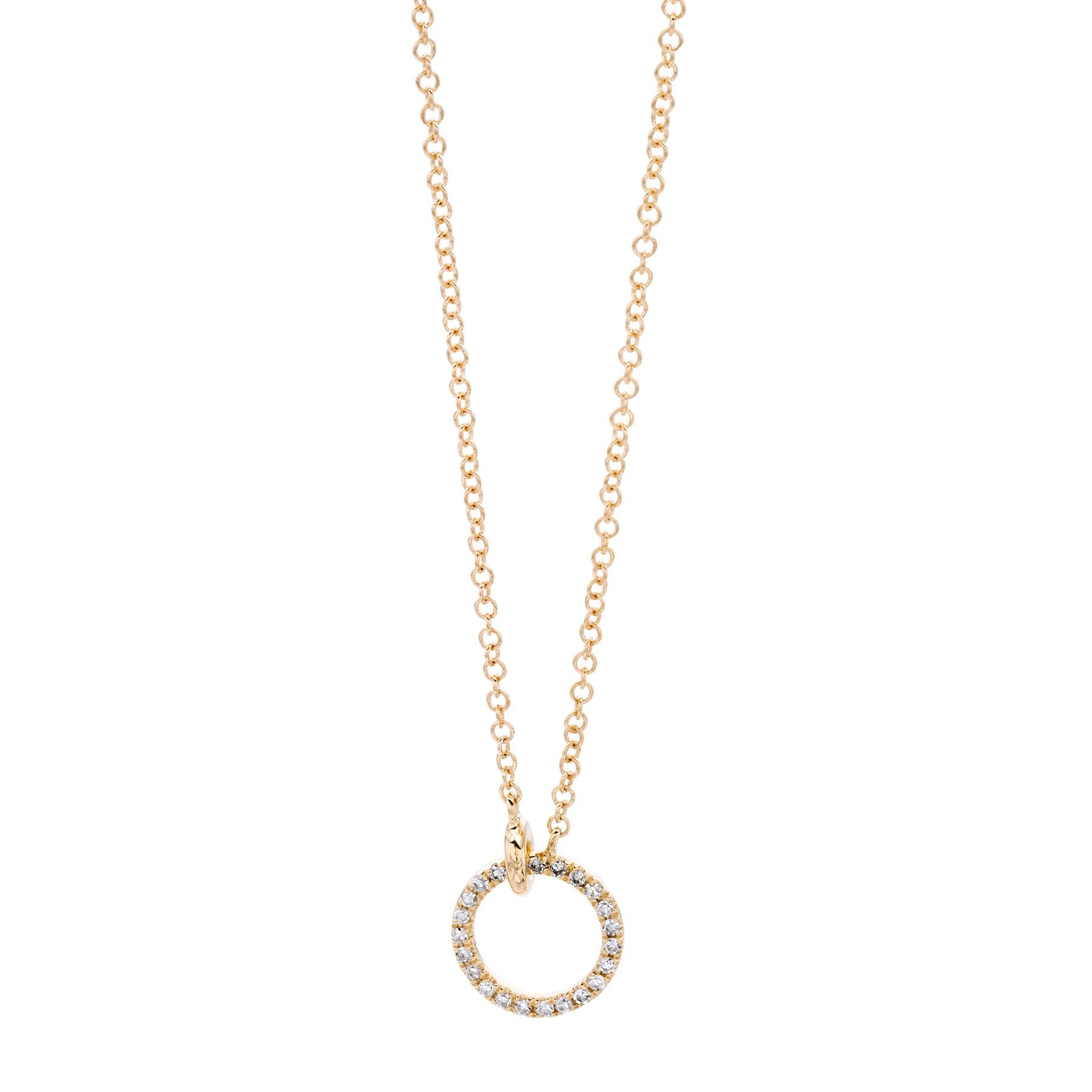 Yellow Gold Pave Diamond Open Circle Necklace