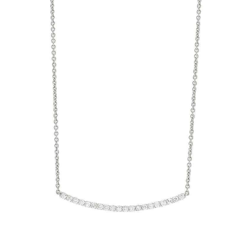 White Gold 0.50 Carat Diamond Curved Bar Pendant Necklace 0
