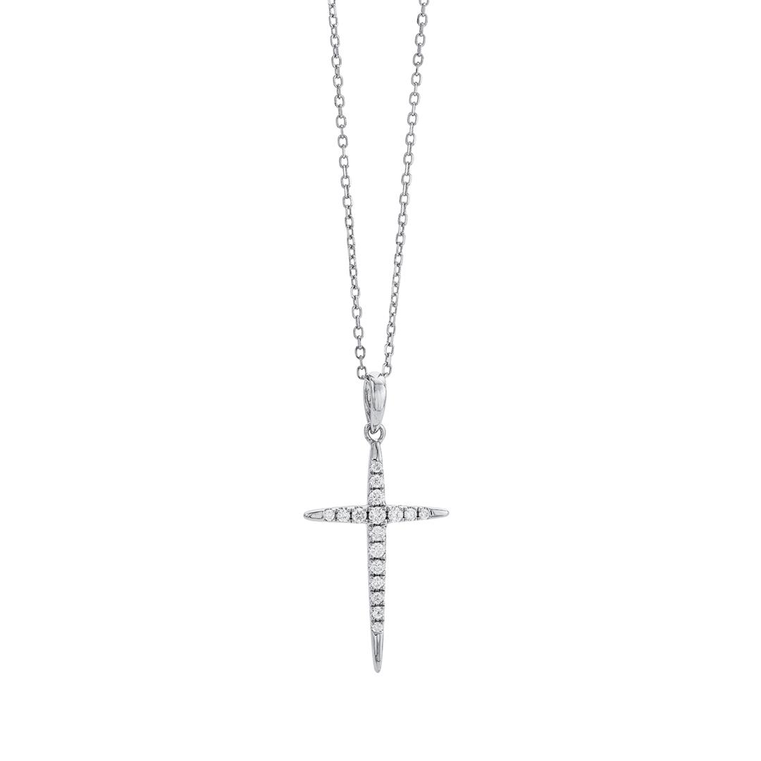 Delicate Round Diamond Cross Necklace