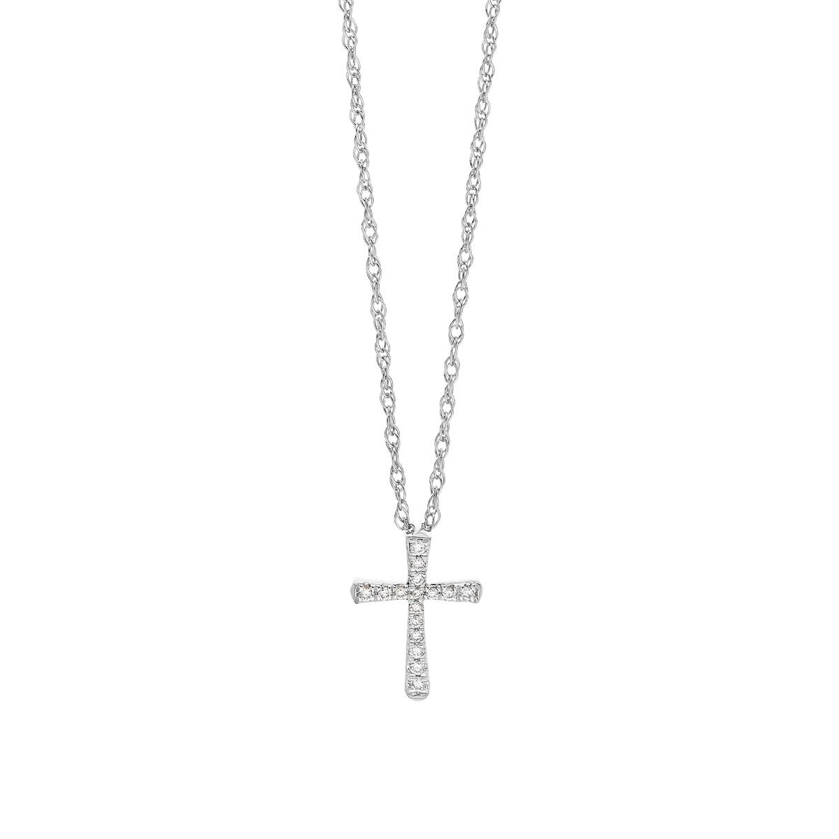 White Gold & Diamond 12mm Cross Pendant Necklace