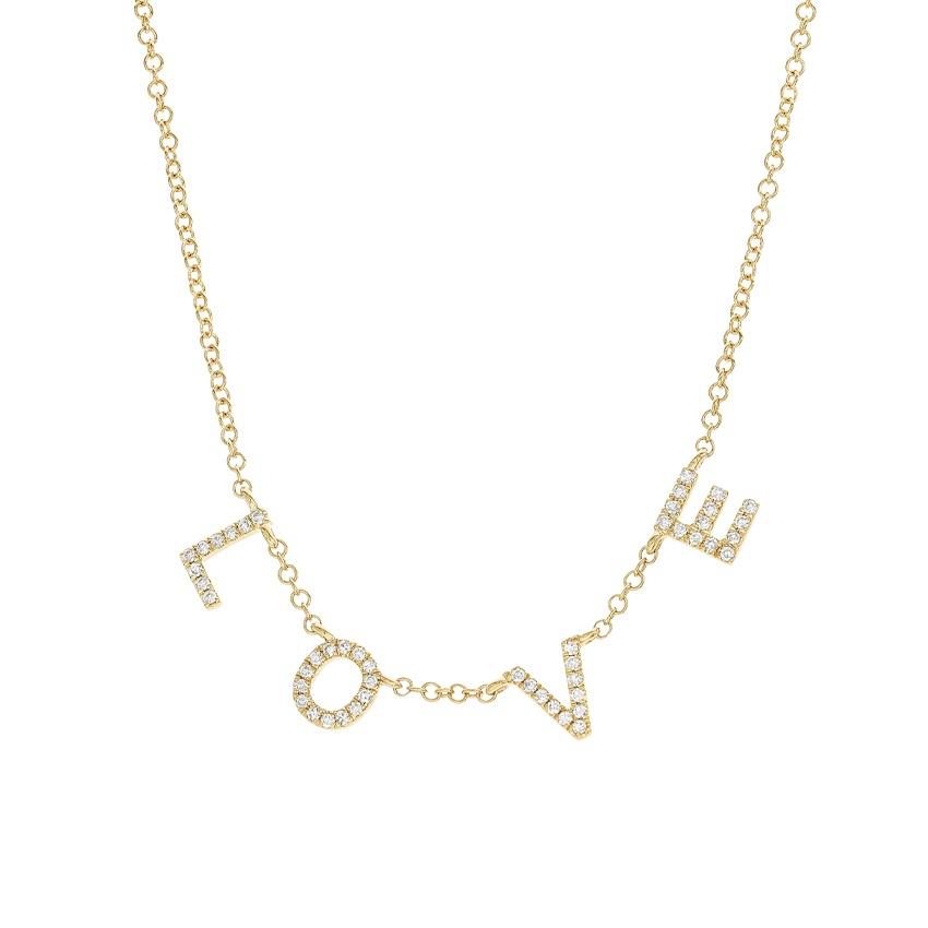 Yellow Gold & Diamond Love Drop Letter Necklace 0