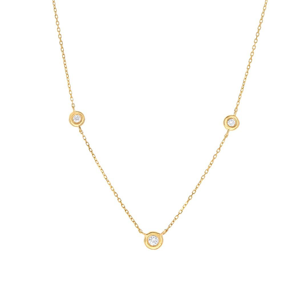 3 Station Diamond Bezel Set Necklace in Yellow Gold 0