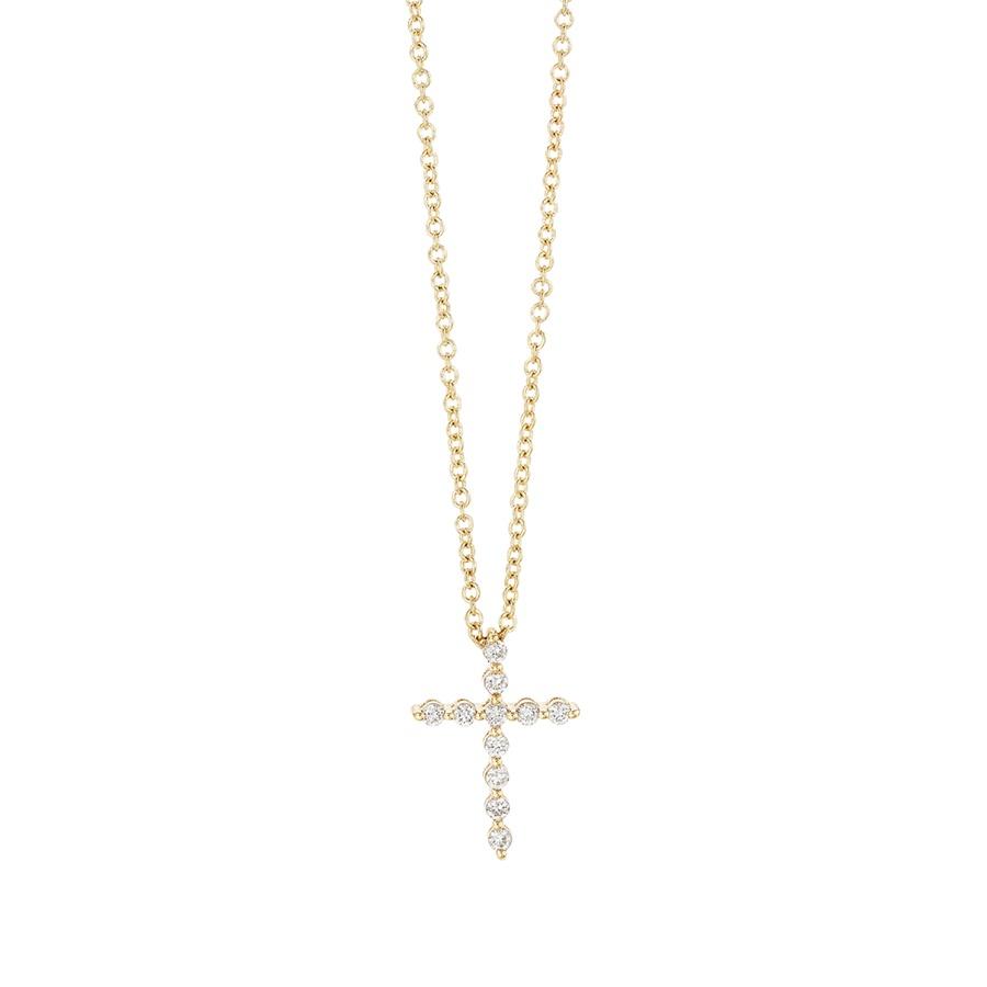 Dainty Round Diamond Cross Necklace