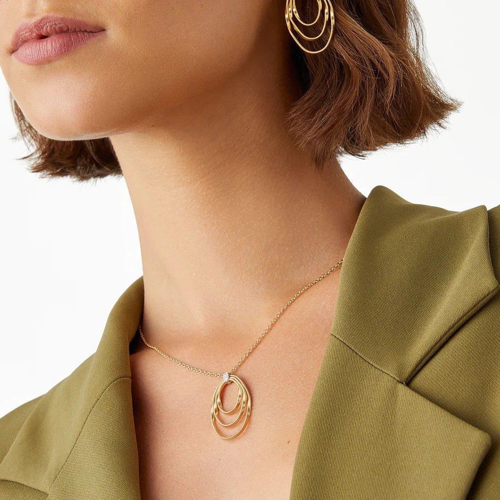 Marco Bicego Marrakech Onde Collection 18K Yellow Gold and Diamond Concentric Small Pendant 1