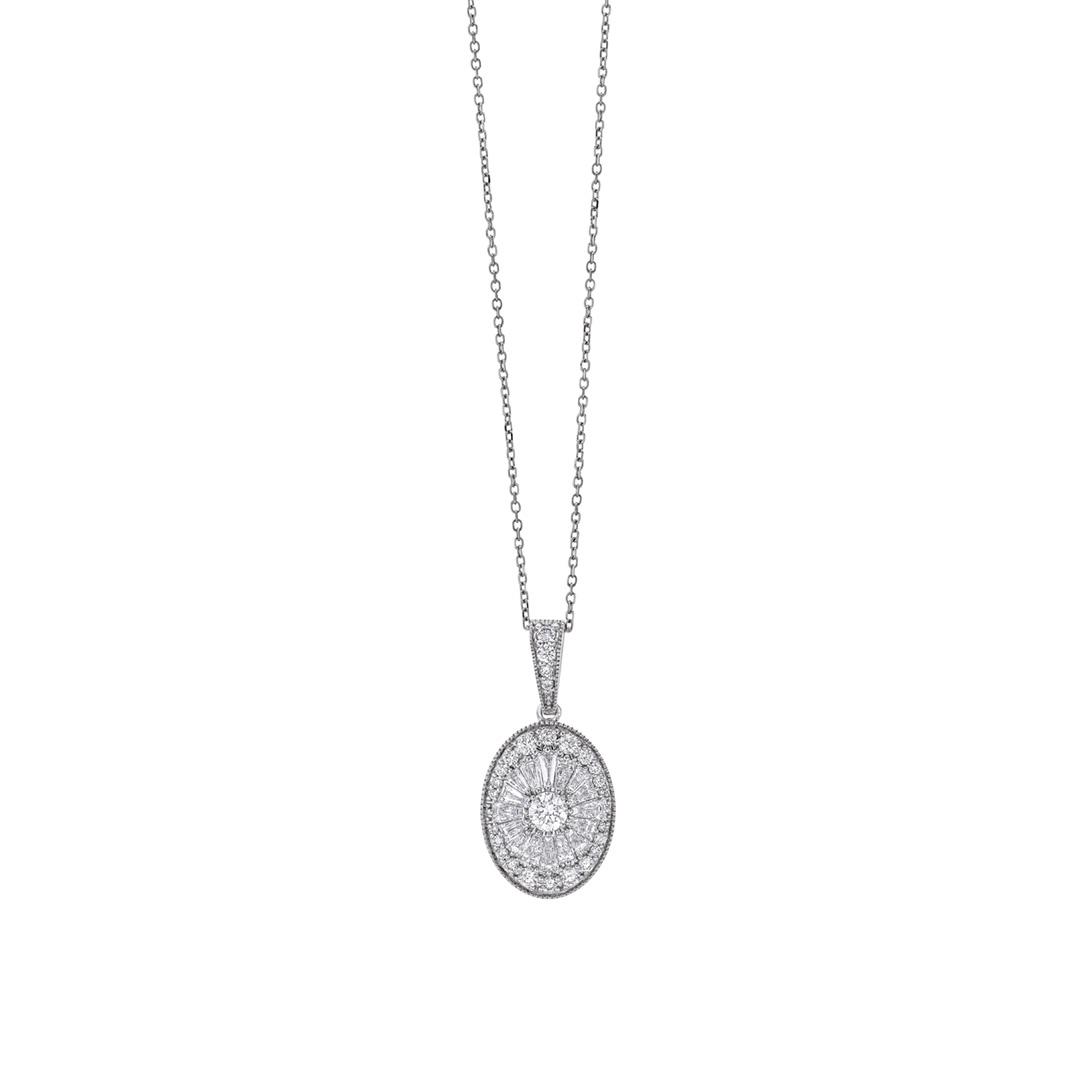 Oval Shaped Ballerina Style Diamond Pendant Necklace
