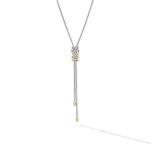 David Yurman Zig Zag Stax Y Necklace in Sterling Silver and 18K Yellow Gold with Diamonds