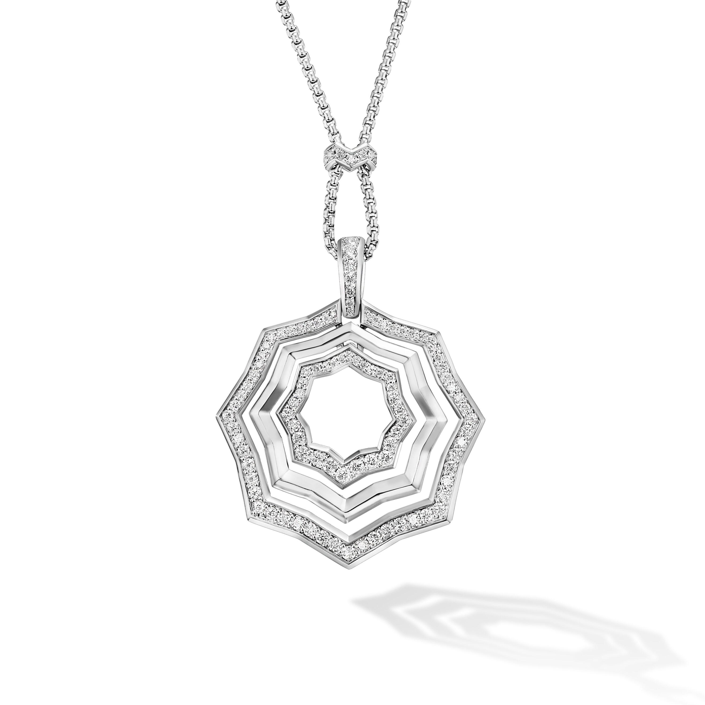 David Yurman Stax Zig Zag 38mm Sterling Silver Pendant Necklace with Diamonds