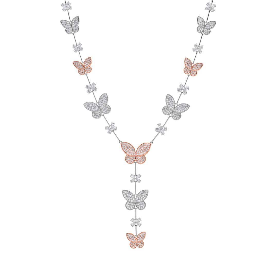 Butterfly and Flower Station Y Necklace