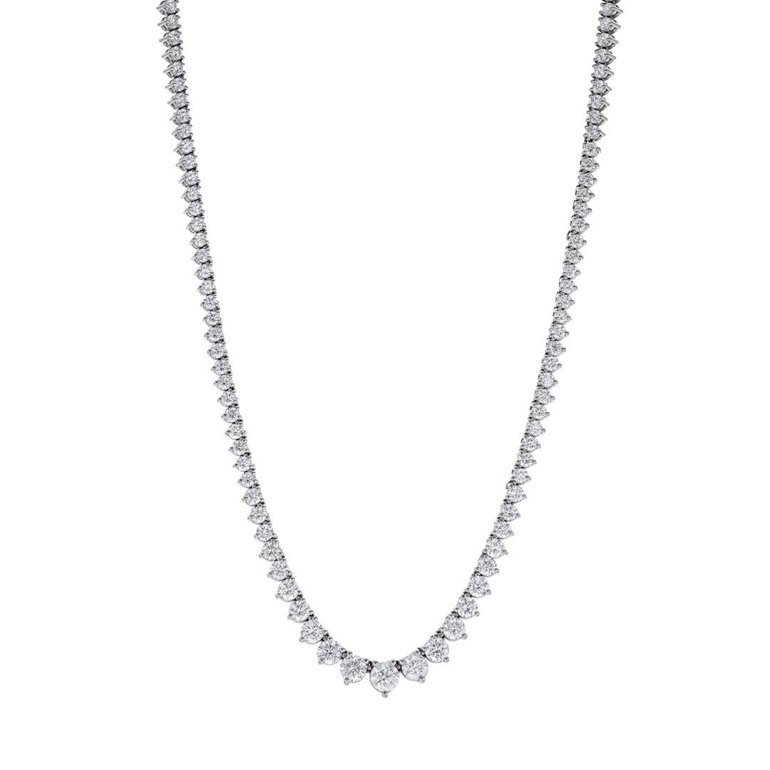 10 Carat Round Diamond White Gold Riviera Necklace