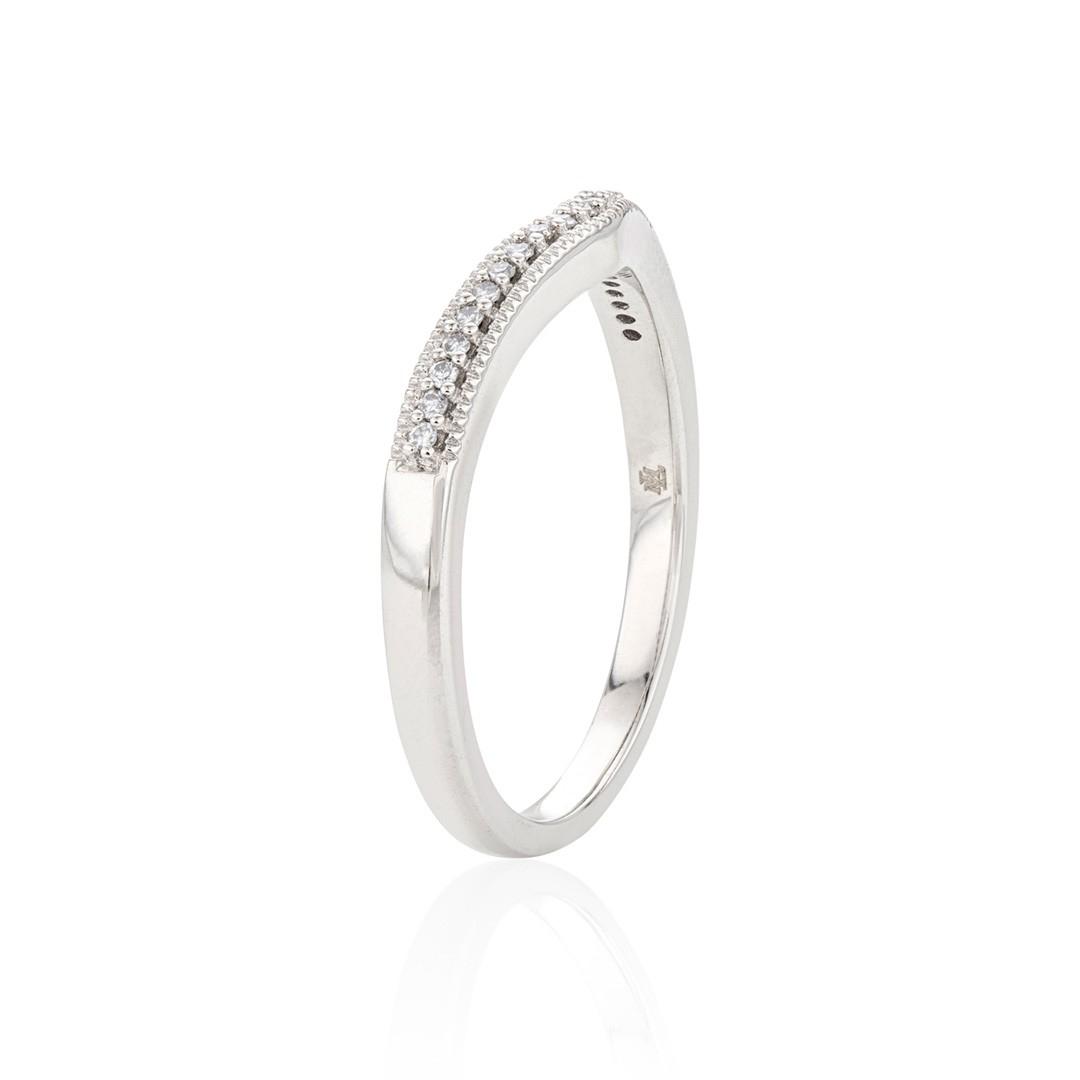 White Gold 0.08 CTW Curved Diamond Wedding Band with Milgrain Detail 1