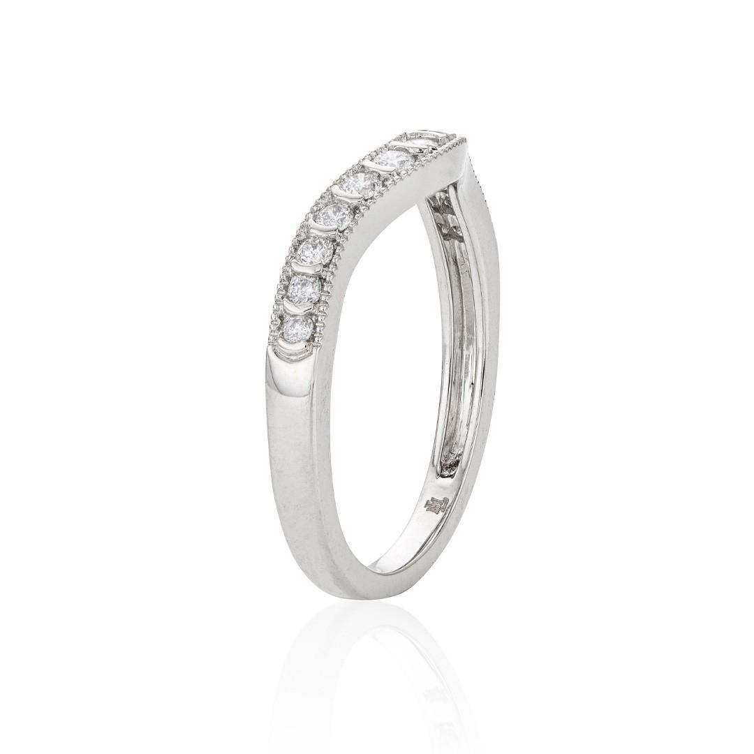 White Gold 0.25 CTW Curved Diamond Wedding Band with Milgrain Detail 1
