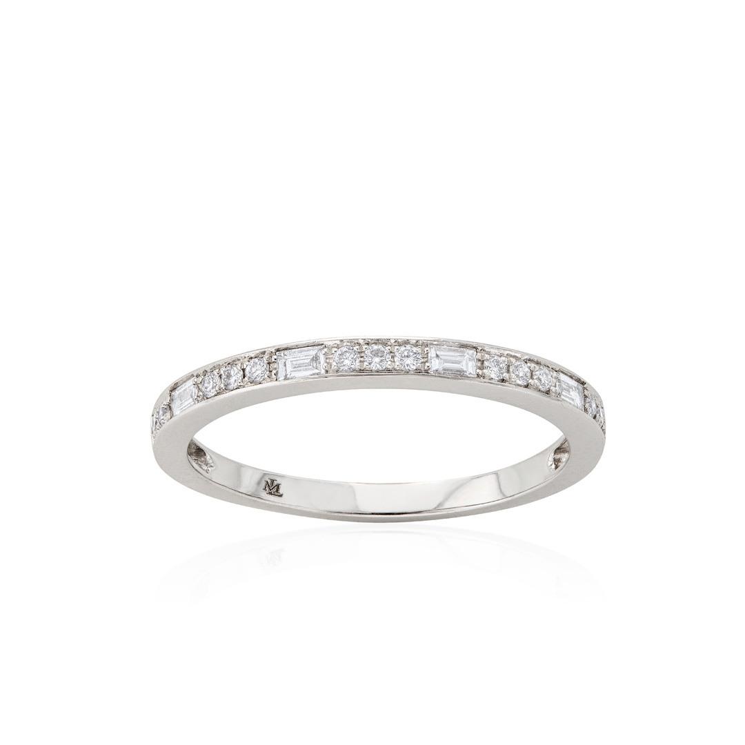 Round and Baguette Diamond 2mm Wedding Band in White Gold 0
