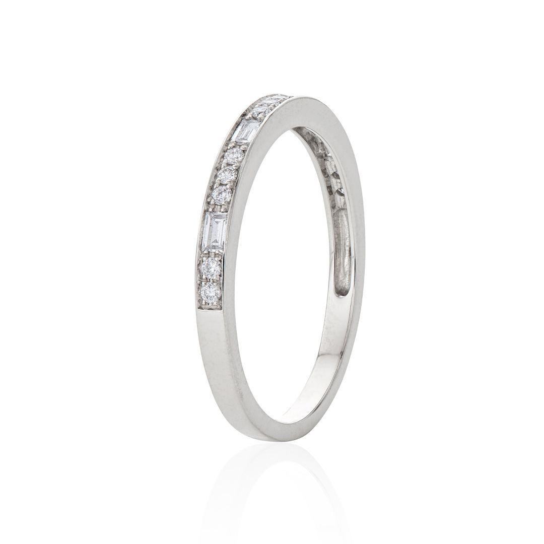 Round and Baguette Diamond 2mm Wedding Band in White Gold 1