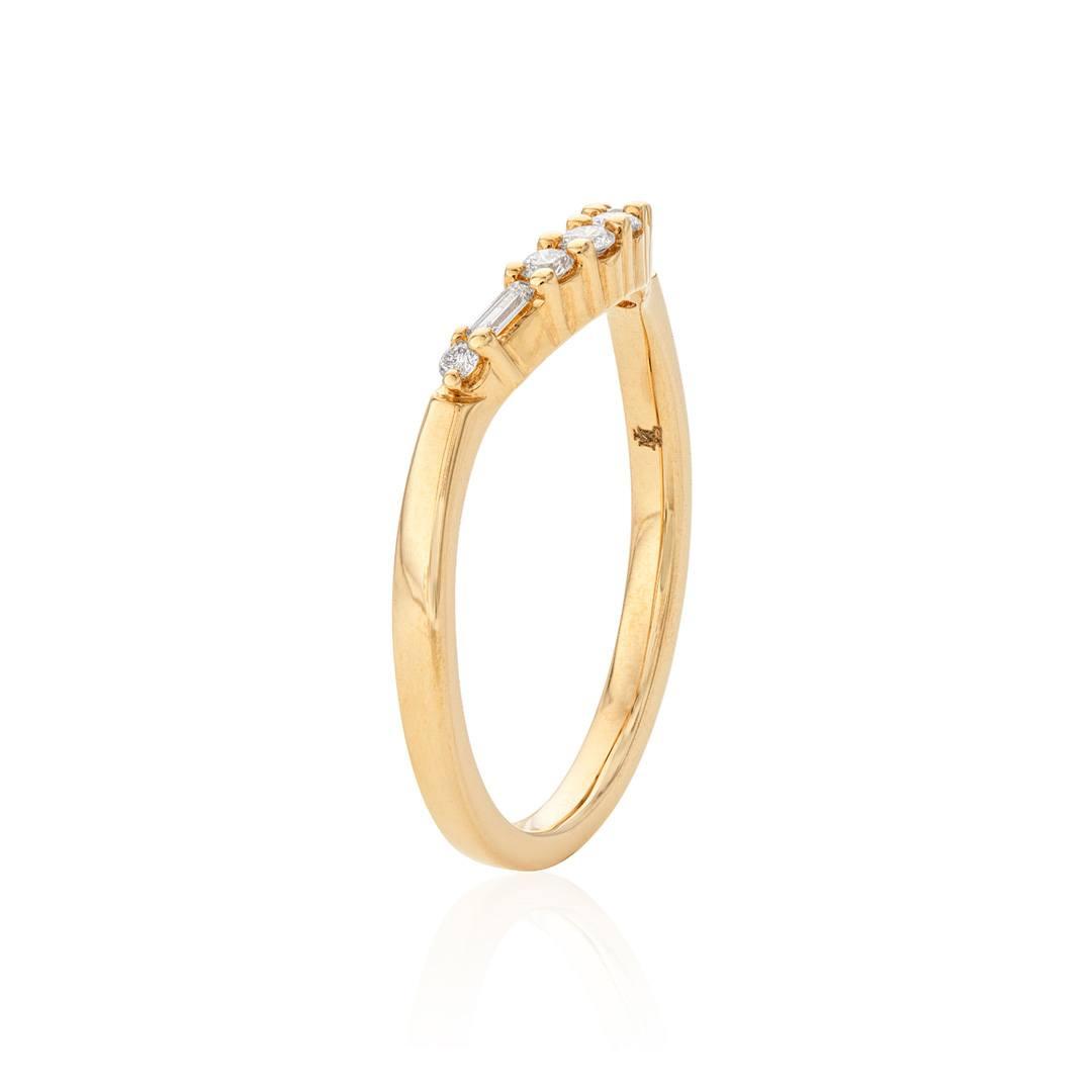 Yellow Gold  Contour Wedding Band with Round and Baguette Diamonds 1