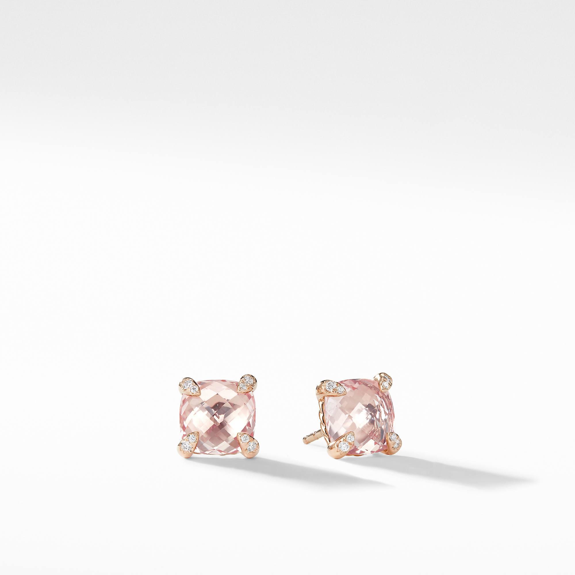 David Yurman Chatelaine Stud Earrings with Morganite and Diamonds in 18k Rose Gold
