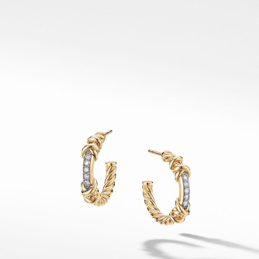 David Yurman Petite Helena Hoop Earrings in 18k Yellow Gold with Diamonds