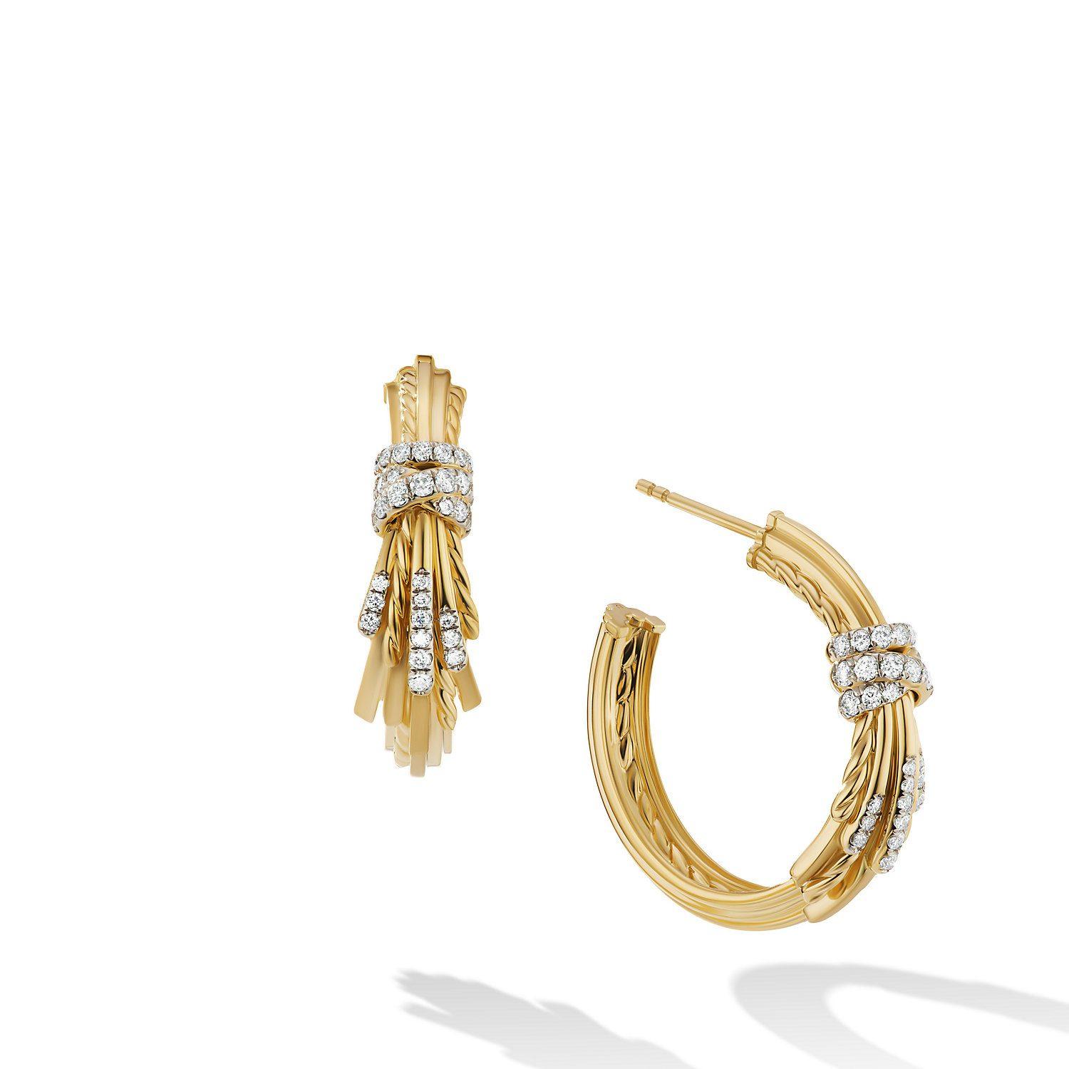 David Yurman Angelika Hoop Earrings in 18k Yellow Gold with Pave Diamonds