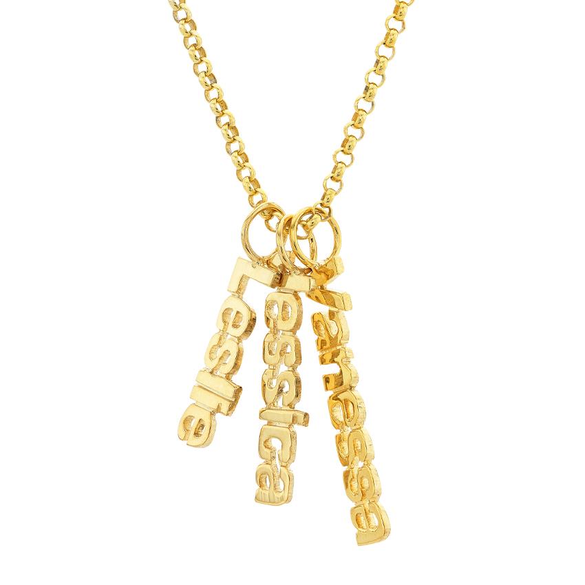 Gold Plated Triple Name Charm Necklace