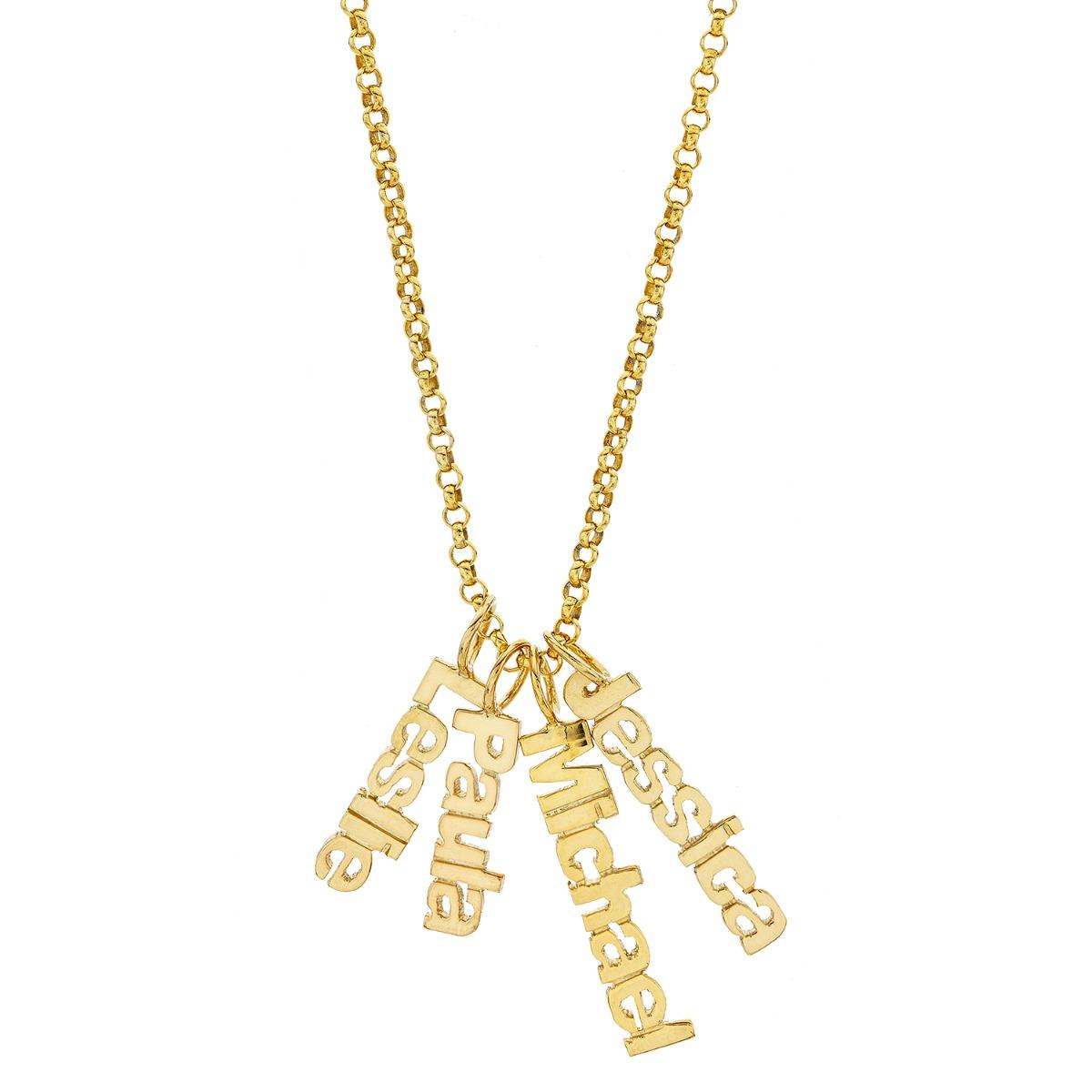 Gold Plated Four Name Charm Necklace
