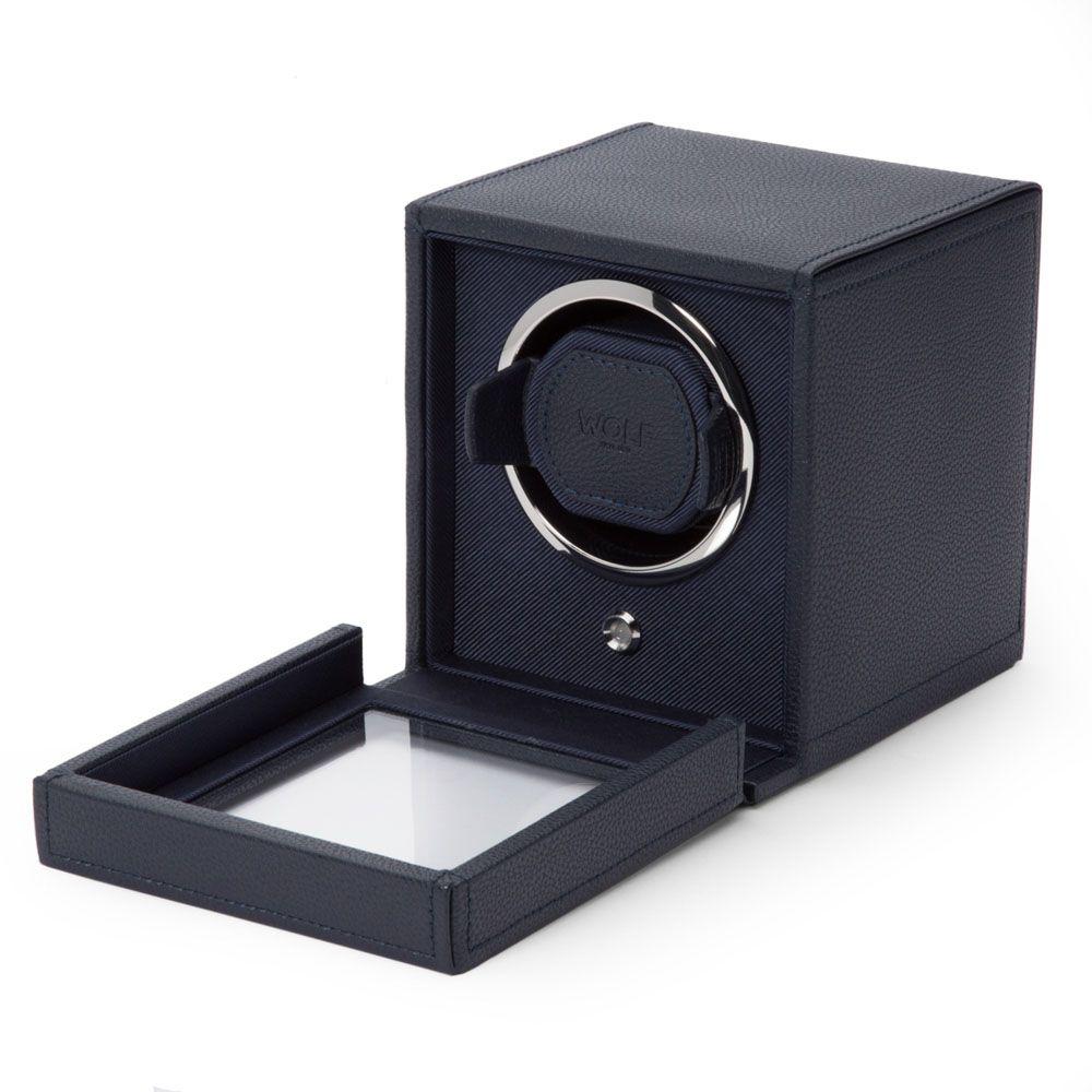 WOLF Cub Single Watch Winder With Cover in Navy 2