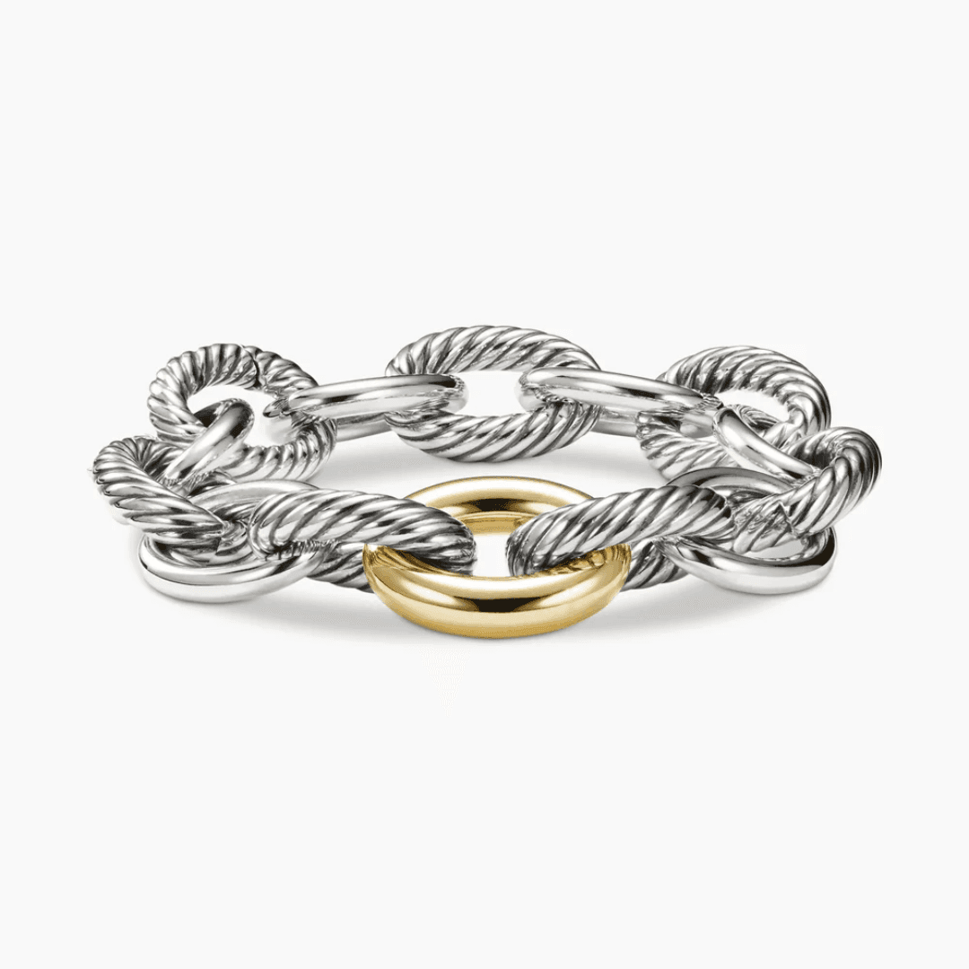 David Yurman Chain Collection Oval Link Chain Bracelet with 18k Yellow Gold